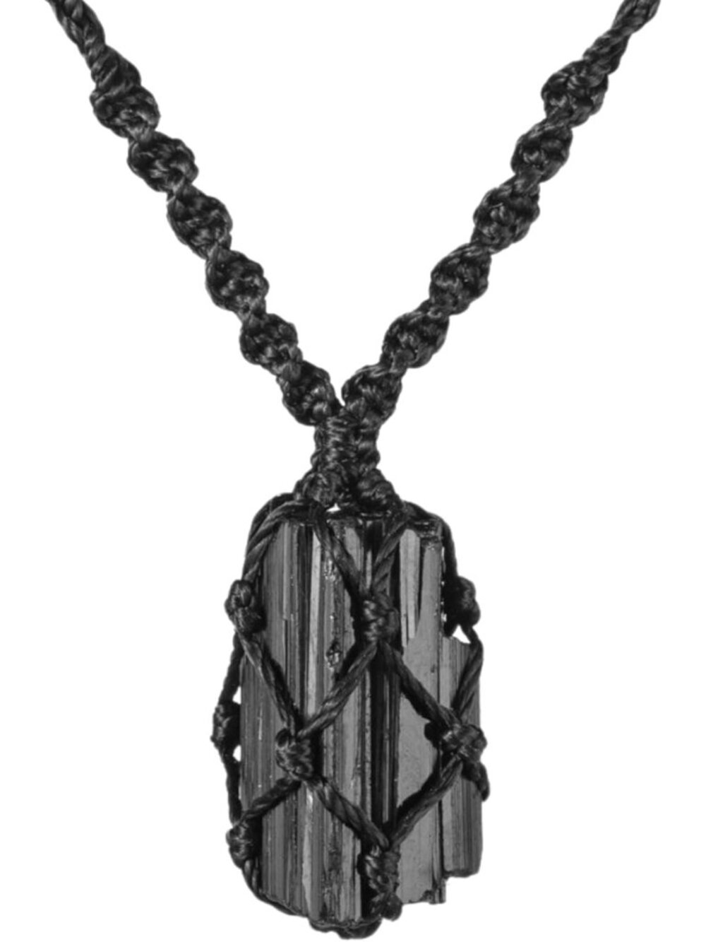 Handmade Black Tourmaline Macramé Necklace – Adjustable Crystal Pendant for
